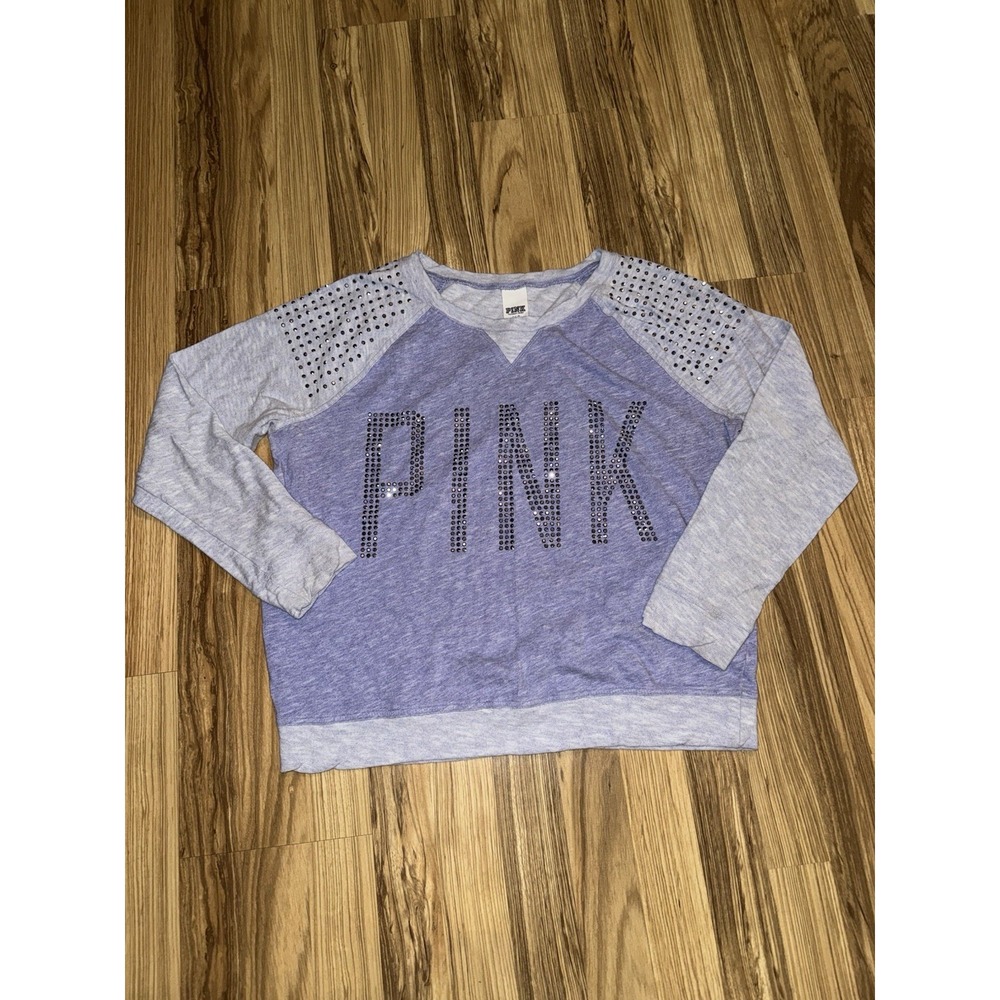 Victoria's Secret‎ Y2K PINK Women's Sz L Large Long Sleeve Pullover Studs Purple